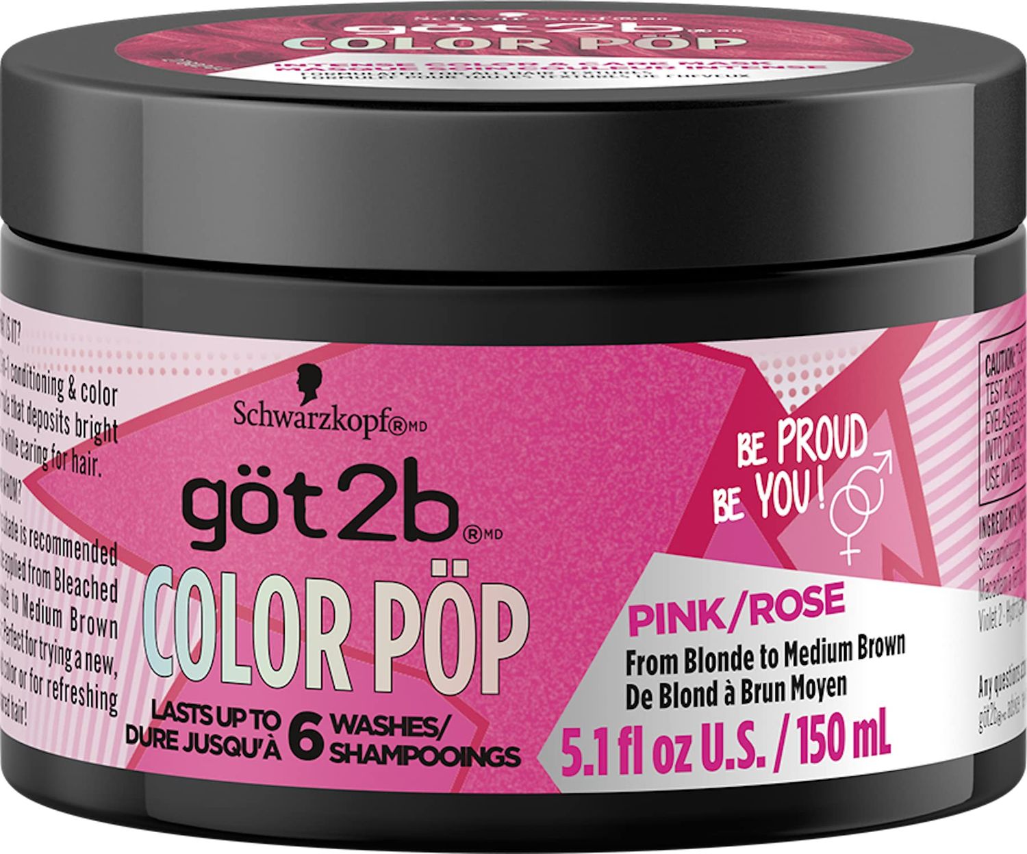 Got2B Color Pop Semi-Permanent Hair Color Mask, Pink, 5.1 oz