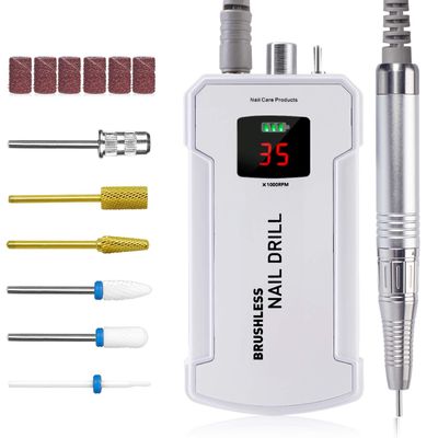 Professional Nail Drill Machine, IMENE 35,000RPM Portable Brushless Nail Drill Rechargeable E-File Nail Drill Perfect for Acrylic, Gel, Natural NailsWhite