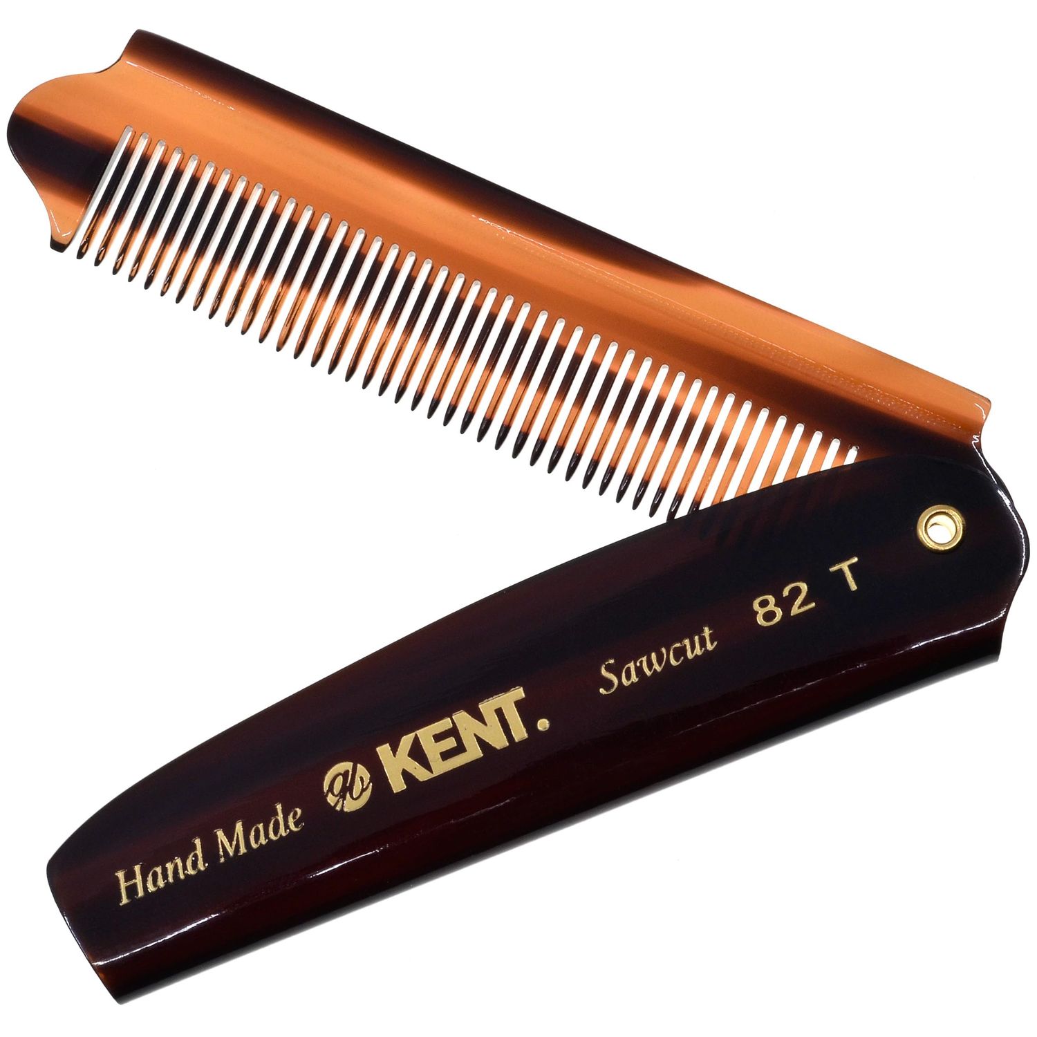 Kent 82T 4 Handmade Folding Pocket Comb for Men, Fine Tooth Hair Comb Straightener for Everyday Grooming Styling Hair, Beard or Mustache, Use Dry or with Balms, Saw Cut Hand Polished, Made in England
