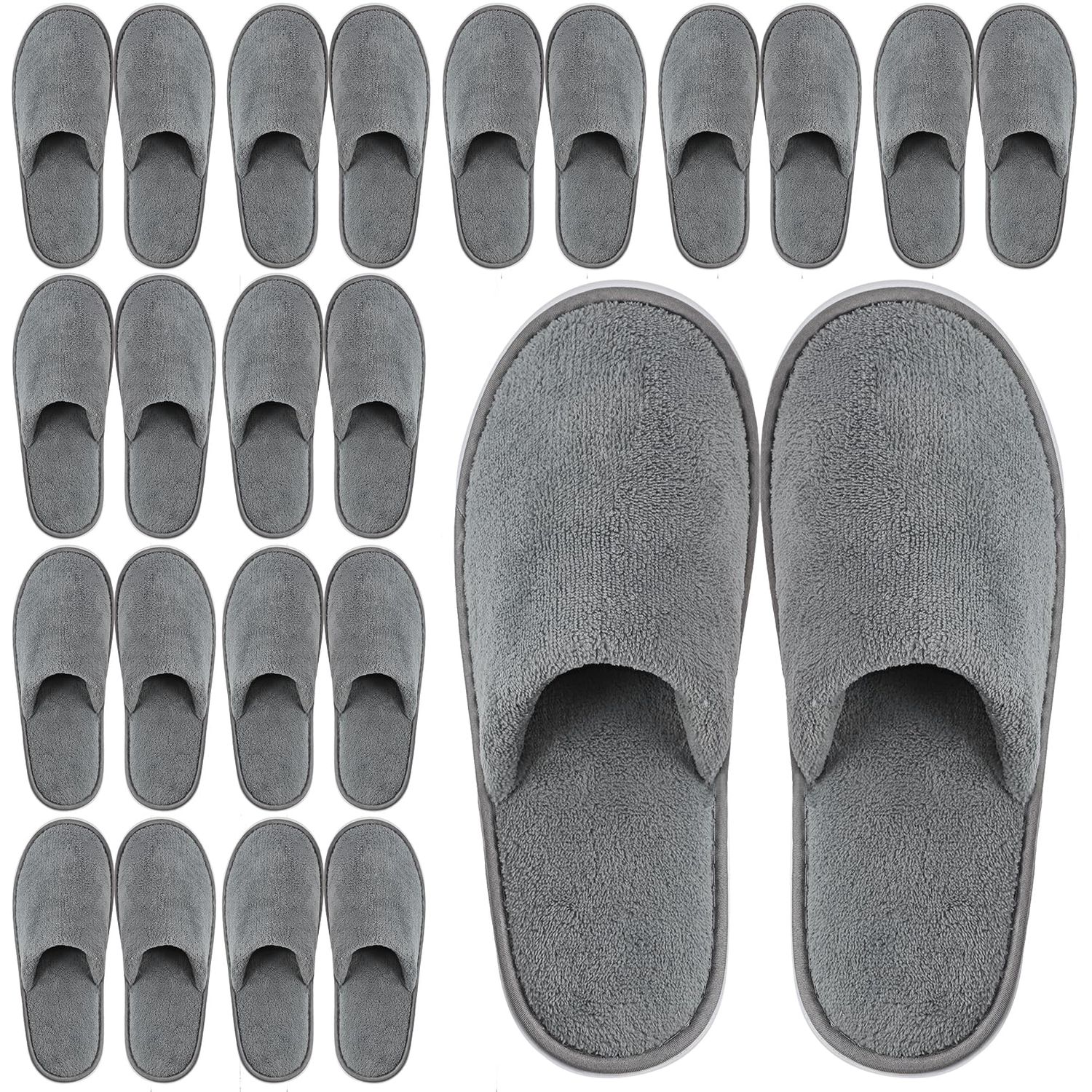Extrapins 12 Pairs Disposable Slippers,Grey Closed Toe Spa Slippers,Non Slip Hotel Slipper,Soft Coral Fleece Slippers for Women Men,Comfortable House Slipper Bulk for Guests Hotel Home Travel (Grey)
