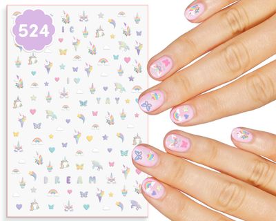 xo, Fetti Kids Unicorn Nail Stickers - 524 Decals | Birthday Girl Party Favors, DIY Home Activity, Gift, Cute Nail Transfer, Rainbow, Butterfly, Easter Basket