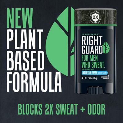Right Guard Plant Based Invisible Solid Antiperspirant & Deodorant For Men with Sensitive Skin | Blocks Sweat 2X Longer | Made with Shea Butter & Marula Oil | Mountain Fresh Scent, 2.6 oz. (3 Pack)