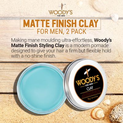 Woodys Clay for Men, Matte Finish with Firm and Flexible Hold, 3.4 oz. 2-Pack