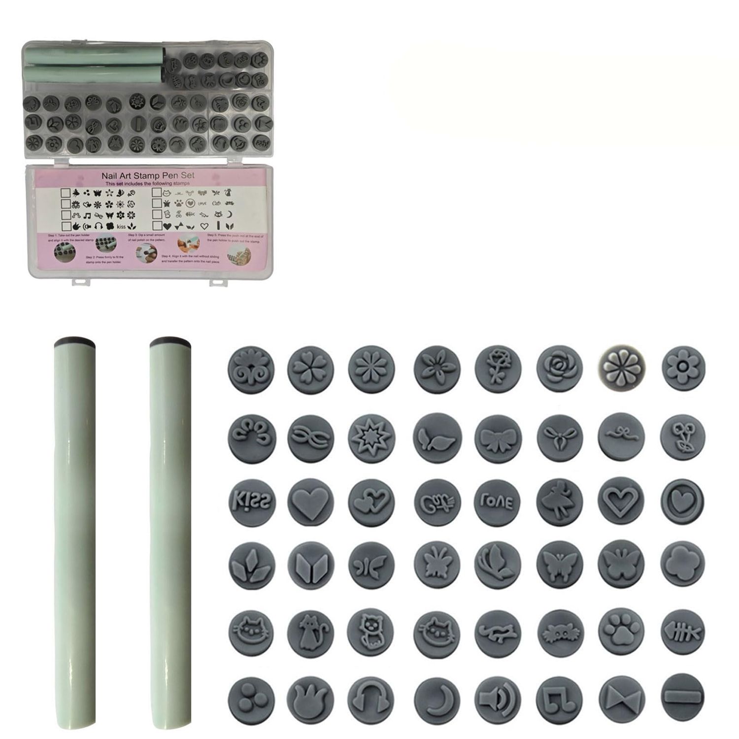 48 Pcs Nail Art Stamp Pens Set, Flower Nail Stamper Pen, Quick Nail Art Tools with Different Patterns, Stamping Pen for Beginner DIY Salon Manicure