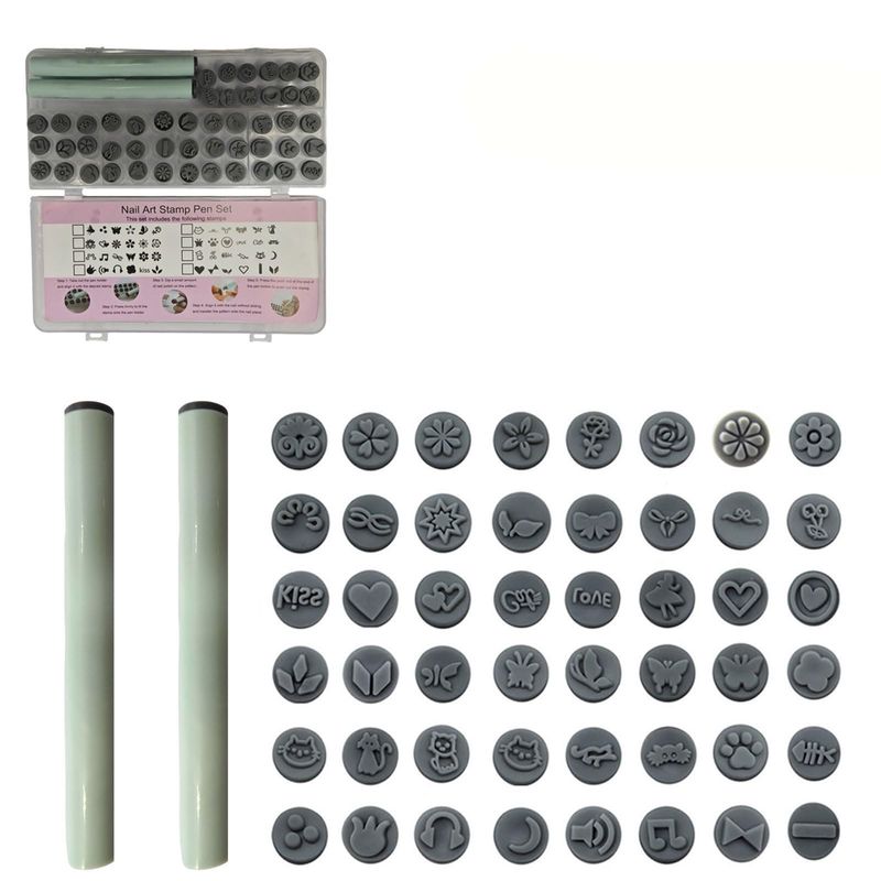 48 Pcs Nail Art Stamp Pens Set, Flower Nail Stamper Pen, Quick Nail Art Tools with Different Patterns, Stamping Pen for Beginner DIY Salon Manicure