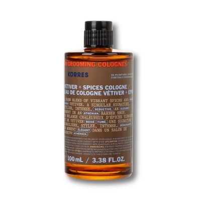 KORRES ATHENIAN GROOMING Eau de Cologne with Vetiver &amp; Spicy Notes, Warm &amp; Woody Fragrance for Men, Silicone &amp; Paraben-Free, Vegan, 100 ml