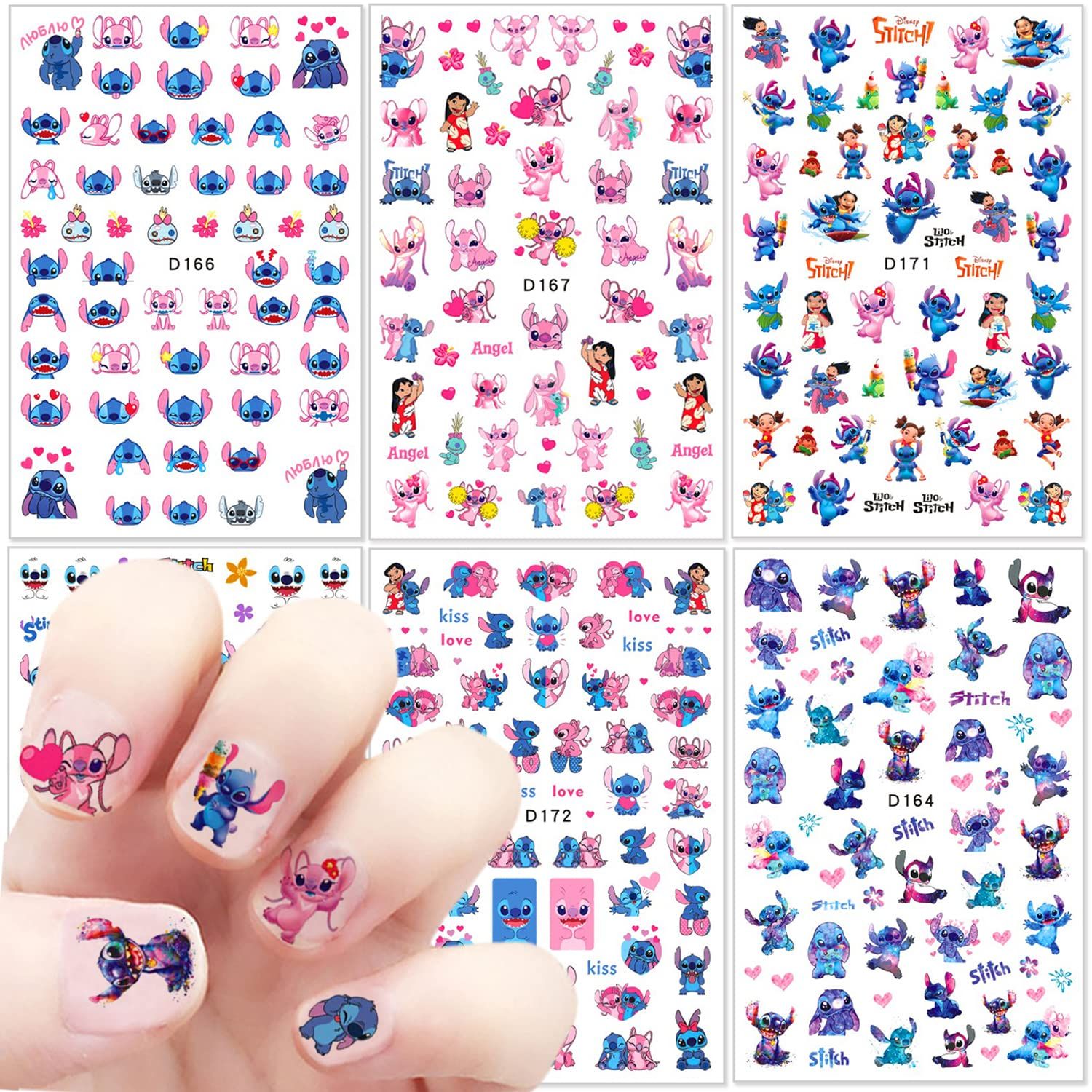 6 Sheets 3D Self-Adhesive Nail Art Stickers - Cartoon Kawaii Anime Design Decals - Cute Charm Decoration for Women Girls