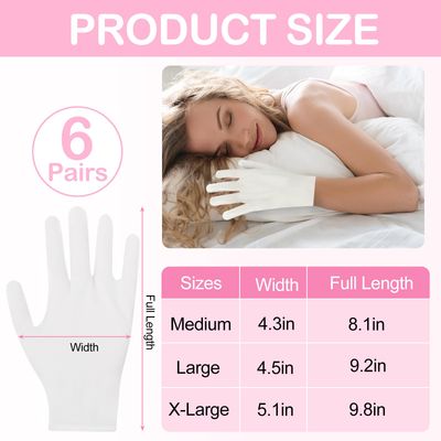 Zealor 6 Pair White Cotton Gloves for Dry Hands, Moisturizing Overnight Work Gloves Liners for Eczema, Psoriasis Skin Spa Treatment Coin Jewelry Craft Handling for Women & Men, Medium
