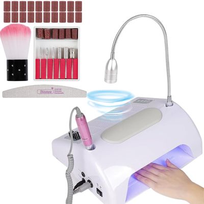 Biutee Nail Dust Collector 5 in 1 80W Nail Vacuum Dust Collector Extractor Professional 30000rpm Electric Nail Drill Machine With 48W/96W UV LED Nail Lamp Nail Art Tool With LED Light