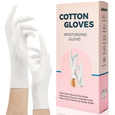 Zealor 6 Pair White Cotton Gloves for Dry Hands, Moisturizing Overnight Work Gloves Liners for Eczema, Psoriasis Skin Spa Treatment Coin Jewelry Craft Handling for Women &amp; Men, Medium