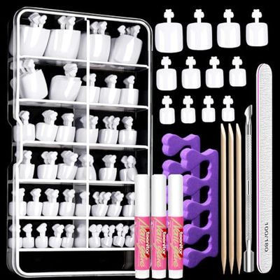 Teenitor White Press on Toenails for Women with Nail Glue, 120pcs White Toe Nail Press ons Acrylic Toenail Kit, Toe Nail Tips Square, Fake Toe Nails Glue on Toe, False Toenails for Missing Toenail