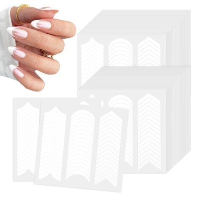 2304 Pieces French Nail Stickers, 3 Designs Self Adhesive Nail Sticker Tips, 48 Sheets Manicure Nail Art Stickers, French Tip Tool Nail Stickers, Nail Line Guide for DIY Decoration Stencil Tools