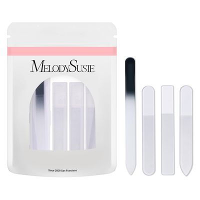 MelodySusie 4Pcs Glass Nail File Set - Long Double Sided 360 Grit, Mini, Crystal With Case - Professional Nail Care Tools Kit for Home Use, Salon