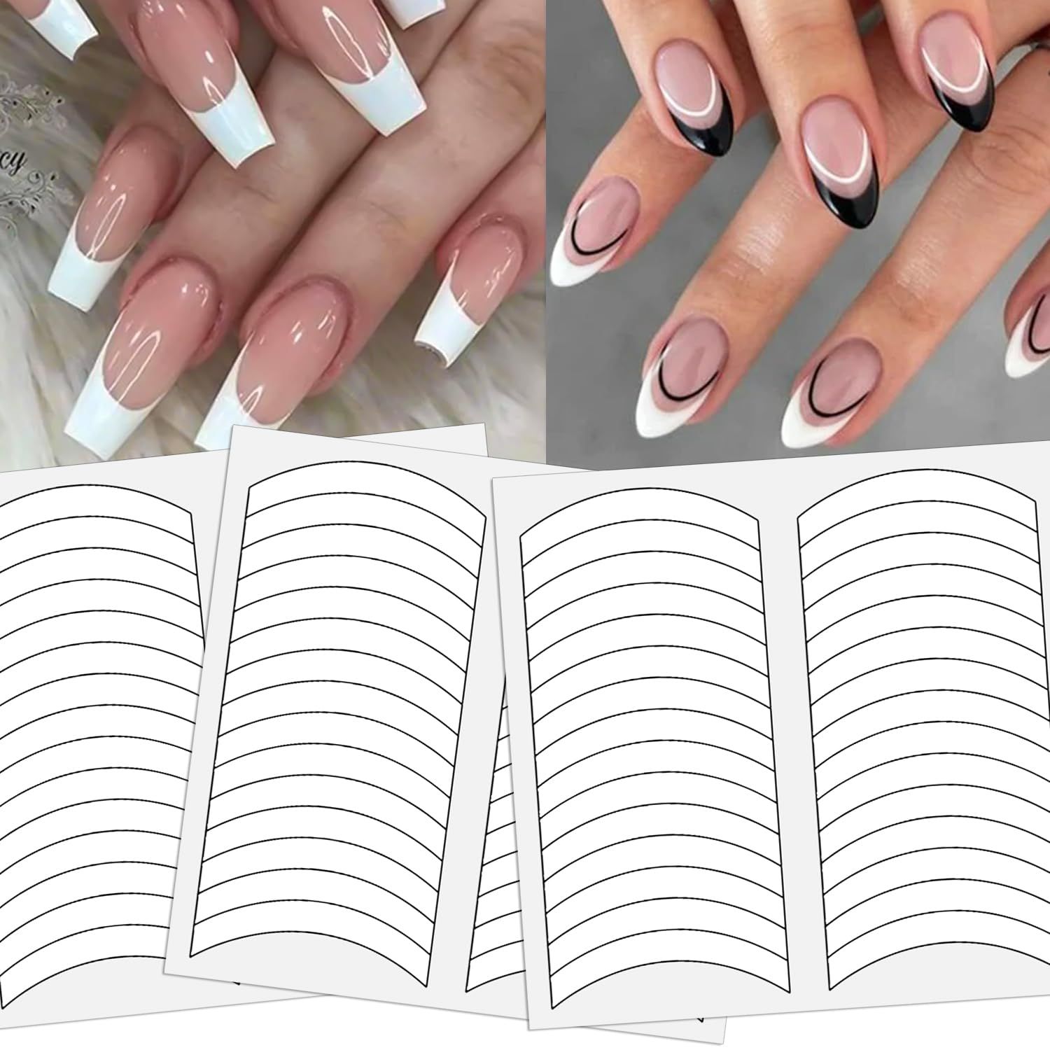 MOLILON 1440pcs French Tip Nail Stickers French Tip Guides French Manicure Strips Nail Design Sticker Nail Stencil for Nail Art French Tip Tool (Individual Packing, 30 Sheets), Style 1