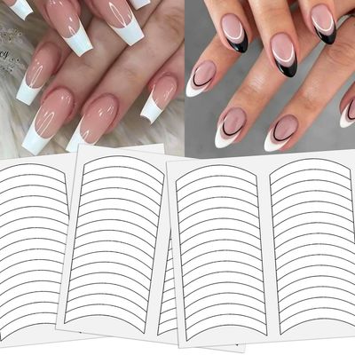 MOLILON 1440pcs French Tip Nail Stickers French Tip Guides French Manicure Strips Nail Design Sticker Nail Stencil for Nail Art French Tip Tool (Individual Packing, 30 Sheets), Style 1