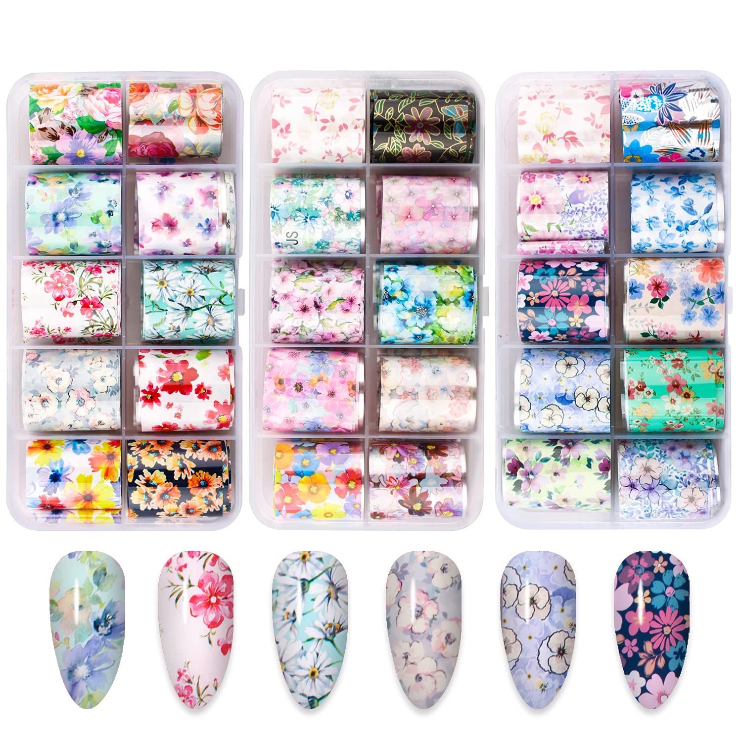 DANNEASY 30 Rolls Nail Foil Transfer Flower Art Stickers - Blossoms Wraps Decorations Supplies