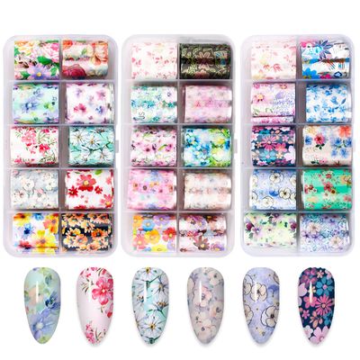 DANNEASY 30 Rolls Nail Foil Transfer Flower Art Stickers - Blossoms Wraps Decorations Supplies