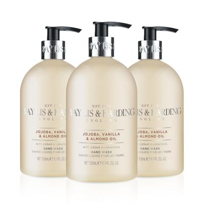 Baylis &amp; Harding Liquid Hand Soap Wash with Dispenser, Jojoba, Vanilla &amp; Almond Oil, 16.9oz/500ml (3-Pack)