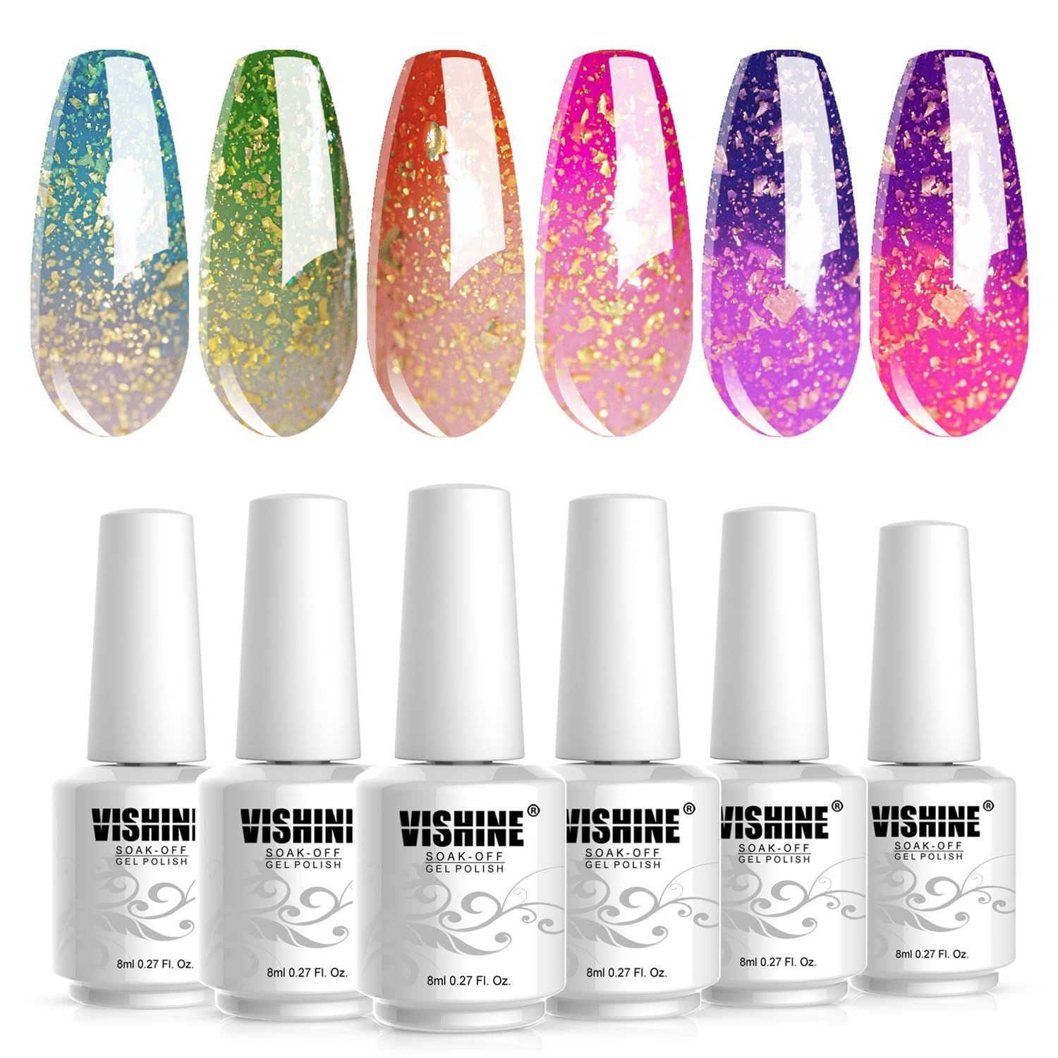 Vishine Color Changing Mood Nail Gel Polish Set - Temperature Color Changing UV LED Varnish Chameleon Gel Nail Art 8ml (Set002)