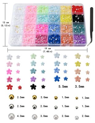 OPMADM 10000Pcs Flower Nail Charms Spring 3D Flowers for Nails with Caviar Beads and Flatback Pearls Cute Resin Nail Art Charms 24 Grids