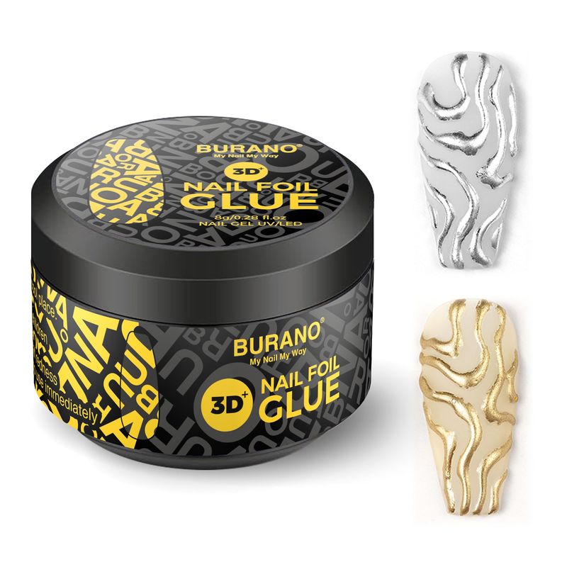 BURANO 3D Nail Foil Glue Gel, 8G 1 Bottle 3D Gel Nail Art Foil Gel for Nails, Transfer Gel Foil Adhesive Glue Nails Design Foil UV LED Lamp Required
