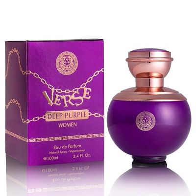 Verse Deep Purple for Women EDP 3.4 fl Oz Top Notes of Pear, Bitter Orange &amp; Bergamot, Mahonial Flowers, Freesia &amp; Pomarose Blend of Sweet Fruits, Fresh Florals &amp; Warm Woods Elegant 100ml Bottle