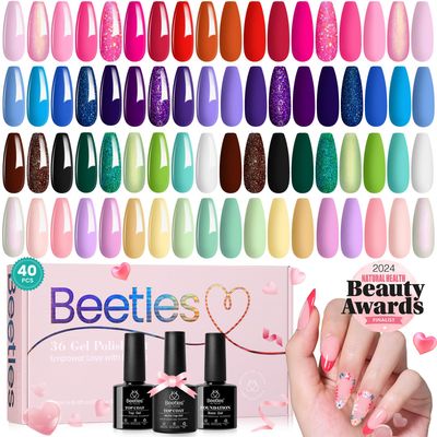 beetles Gel Polish Set 36 Colors Verse of Flower Collection Spring Summer Gel Nail Polish Pink Red Green Blue Gel Polish with 3Pcs Base Top Coat Soak off UV Gel &amp; Nail Art Stickers Gifts for Women