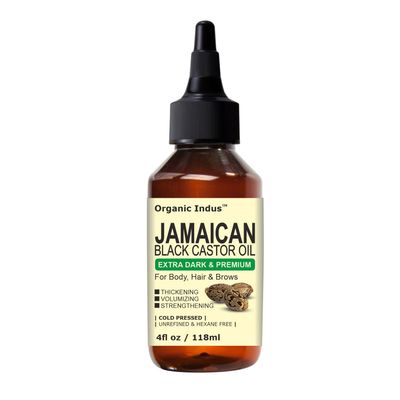 Organic Indus Extra Dark Jamaican Black Castor Oil | Pure &amp; Unrefined for Hair, Skin, and Scalp Care | 4fl oz / 118ml