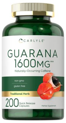 Carlyle Guarana Extract Capsules | 1600mg | 200 Count | Non-GMO, Gluten Free Extract | Naturally Occurring Caffeine
