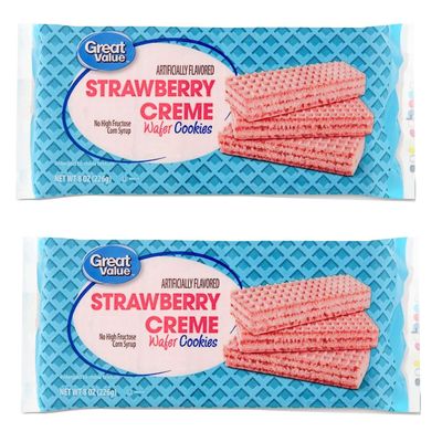 Great Value Creme Wafer Cookies, 8 oz in Monocorn Premium Box 2 Pack Strawberry Creme