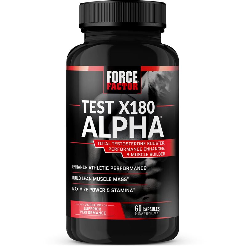 Force Factor Test X180 Alpha Total Testosterone Booster for Men with Fenugreek Seed and Maca Root to Increase Blood Flow, Build Lean Muscle, Improve Male Athletic Performance, 60 Capsules