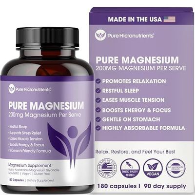 Pure Micronutrients Magnesium Glycinate Supplement (Chelated) 200mg Per Serve, 180 Count