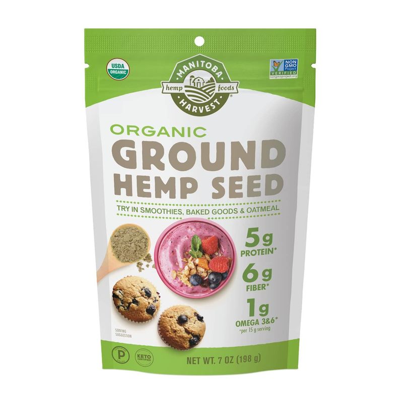 Manitoba Harvest Organic Ground Hemp Seed, 7 oz - 5g Plant Based Protein, 6g of Fiber per Serving - Non-GMO Project Verified, Vegan, Keto, Paleo - Omega 3 &amp; 6 - Smoothies, oatmeal, use in baking