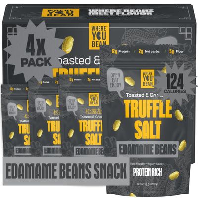 Where You Bean Edamame Beans Snack (Truffle Salt) - Crunchy and Dry Roasted Edamame Beans - High Protein Snacks, Keto and Vegan Healthy Snacks for Adults &amp; Low Carb Asian Snack 3oz (Pack of 4)