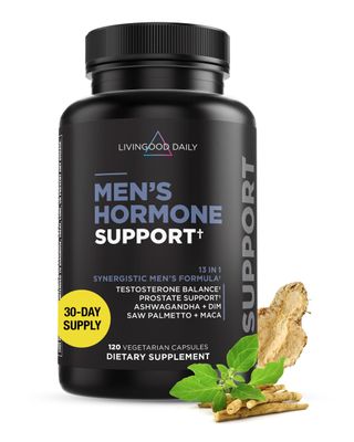 Livingood Daily Men&#39;s Hormone Support, 120 Vegetarian Capsules - Testosterone Booster, Endurance, Prostate Support, &amp; DIM Supplement for Men - Supports Mood, Energy, &amp; Stamina - Non-GMO, Vegan