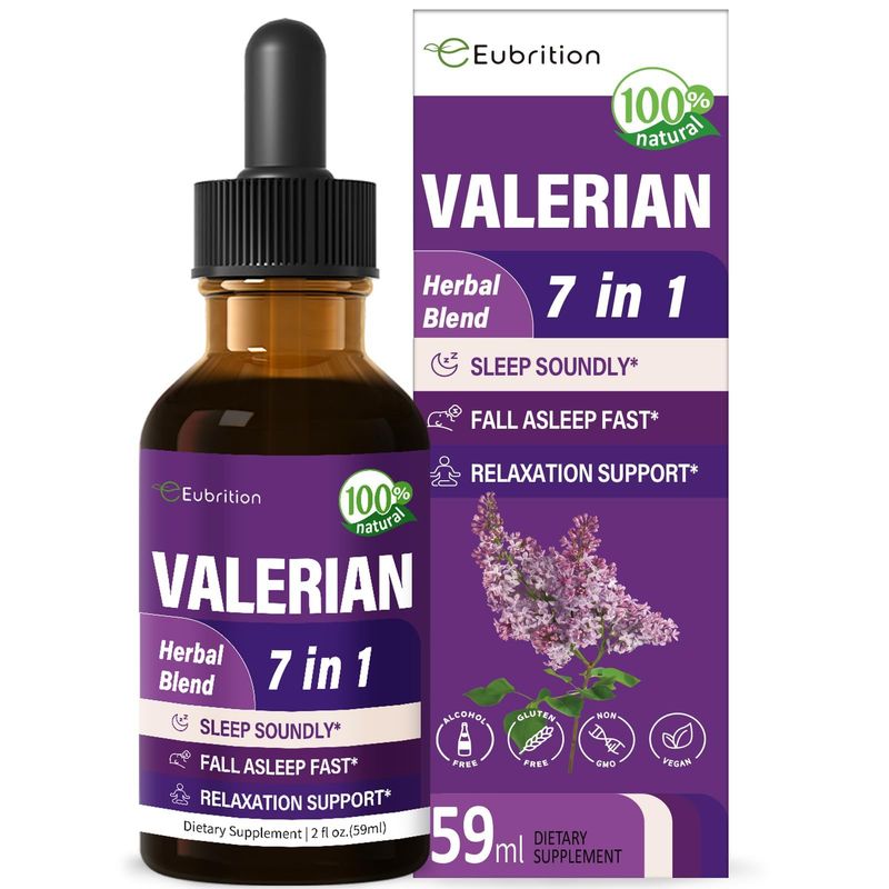 Eubrition Valerian Root Sleep Support Drops, Passion Flower, Chamomile, Lavender, Soursop Leaves, Hibiscus Herb Extract Supplement Tincture for Sleep Soundly Deeply. Perfect with Sleep Sounds. 2oz