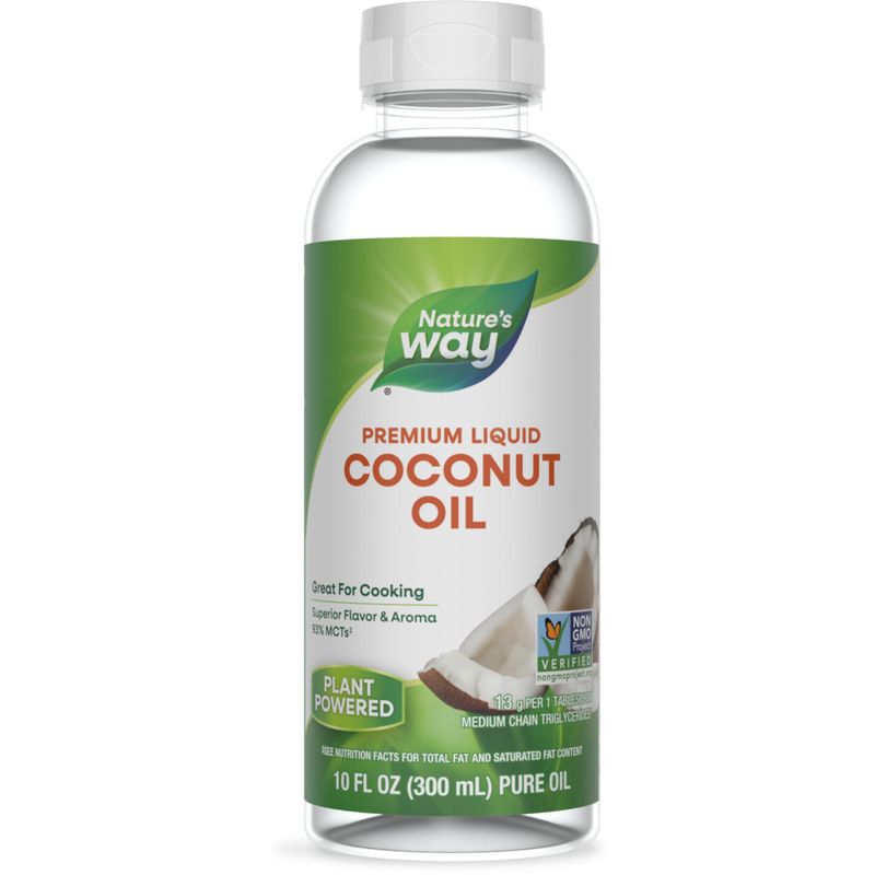 Nature&#39;s Way Liquid Coconut Oil, Superior Flavor and Aroma, Hexane Free, Stays Liquid, Non-GMO Project Verified, 10 Fl Oz (Packaging May Vary)