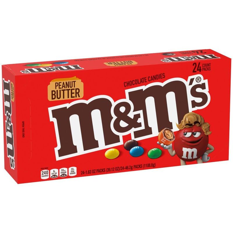 M&amp;M'S Peanut Butter Chocolate Candy, Singles Size, 1.63-Ounce 24-Count Box
