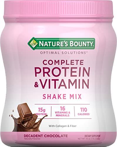Nature&#39;s Bounty Complete Protein &amp; Vitamin Shake Mix with Collagen &amp; Fiber, Contains Vitamin C for Immune Health, Decadent Chocolate Flavored, 1 lb