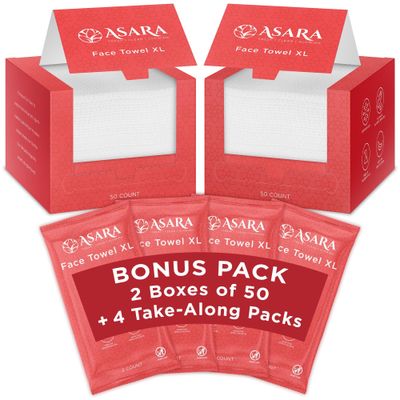 Asara Disposable Face Towel XL Facial Wipes | Organic Vegan Biodegradable | Just Add Water for Makeup Remover Wipes | Sensitive Skin Face Wipes - Clean Daily Towelettes (100 Count)