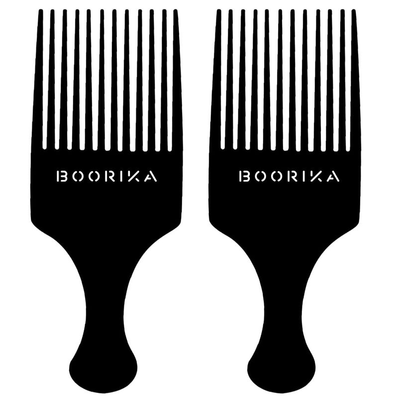 Boorika Afro Hair Pick Comb for Women &amp; Men, 7.5 In Smooth Sturdy Wide Tooth for Detangling &amp; Styling - Pack of 2