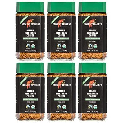 Mount Hagen 3.53oz Organic Freeze Dried Instant Decaf Coffee- 6 Pack | Eco-friendly, Fair-Trade Decaffeinated Coffee Made From Organic Medium Roast Arabica Beans [6x 3.53oz Jar]