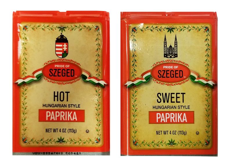 Pride of Szeged Hungarian Style Sweet Delicacy Paprika (4 oz) and Hot Paprika (4 oz)