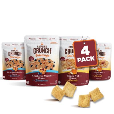 Catalina Crunch Pairings Blueberry Muffin &amp; Honey Nut Cereal, Vegan Snacks, Low Sugar 1g, Gluten &amp; Grain Free, Low Carb, High Protein 10g &amp; Fiber 7g, Keto Friendly Breakfast, 9 oz (Pack of 4)