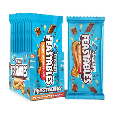 Feastables by MrBeast Peanut Butter Milk Chocolate Crunch KING Size Chocolate Bar, 2.1oz (60g), 10 count