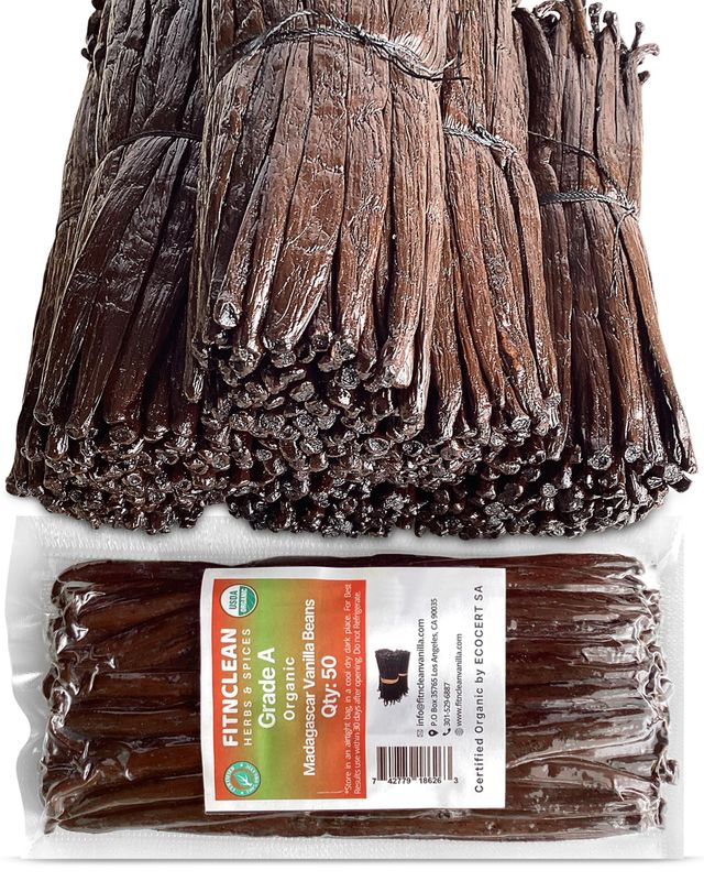 50 Organic Grade A Madagascar Vanilla Beans. Certified USDA Organic for Extract and all things Vanilla by FITNCLEAN VANILLA. 5&quot; Bulk Fresh Bourbon NON-GMO Pods.