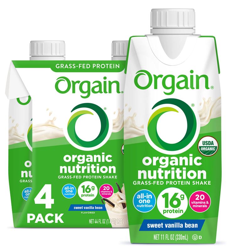 Orgain Organic Nutritional Protein Shake, Vanilla Bean - 16g Grass Fed Whey Protein, Meal Replacement, 20 Vitamins &amp; Minerals, Fruits &amp; Vegetables, Gluten Free, Non-GMO, 11 Fl Oz (4 Pack)