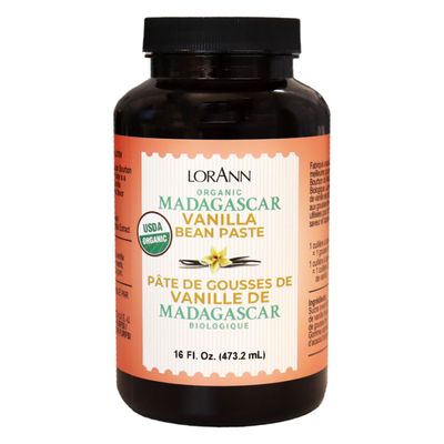 LorAnn Organic Pure Madagascar Vanilla Bean Paste 16oz 473ml - Rich Flavor, Real Seeds, Ideal for Baking, Desserts, Cooking, Pure Madagascar Bourbon Vanilla, Gluten-Free, Non-GMO
