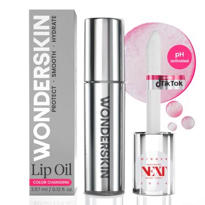Wonderskin Lip Rehab Serum Oil - Color Changing Lip Oil from Clear to Pink - PH-activated, Non-sticky &amp; Hydrating Tinted Lip Oil for Dry Lips (Kissed)
