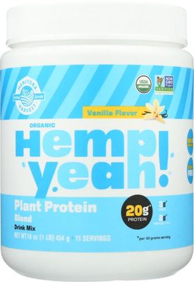 Manitoba Harvest Hemp Yeah Organic Plant-Based Protein Powder, Vanilla, 16oz, with 20g of Complete Plant Protein (Hemp and Pea), 4g of Fiber &amp; 1.9g Omegas 3&amp;6 Per Serving Per Serving, Non-GMO, Vegan